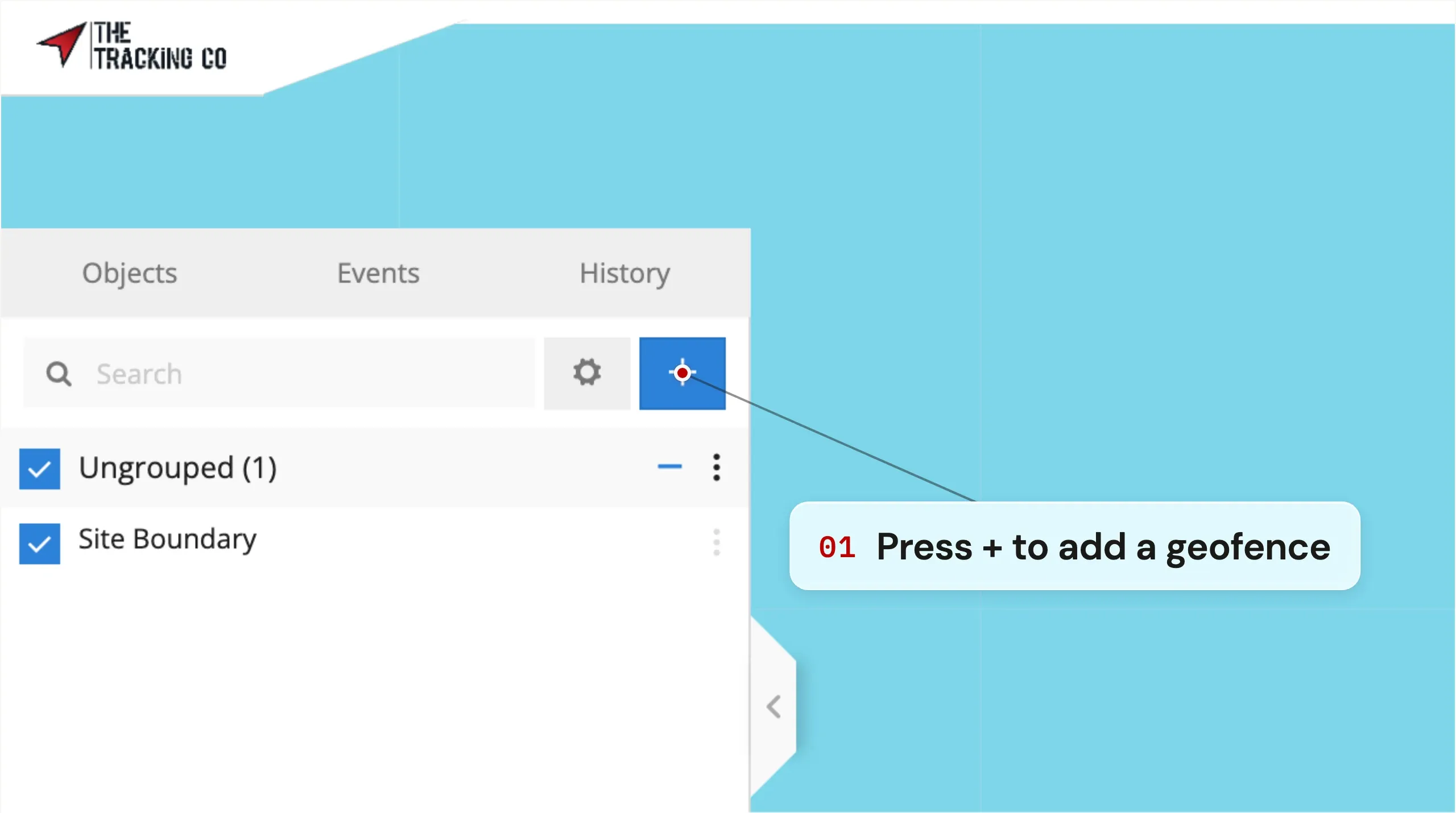 Click the blue + button to add a geofence — step 2