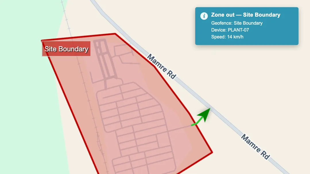 Geofence editor — drawing a zone around a depot on the platform map